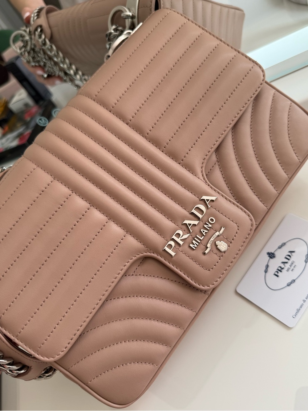 Prada Diagramme Cipria Soft Calf Impun Shoulder Crossbody Bag or Shoulder Bag